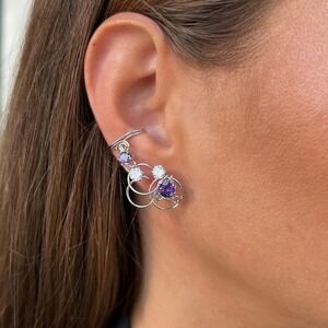 NEW!!! Curved  non pierced ear cuffs with Amethyst - Sterling silver 925